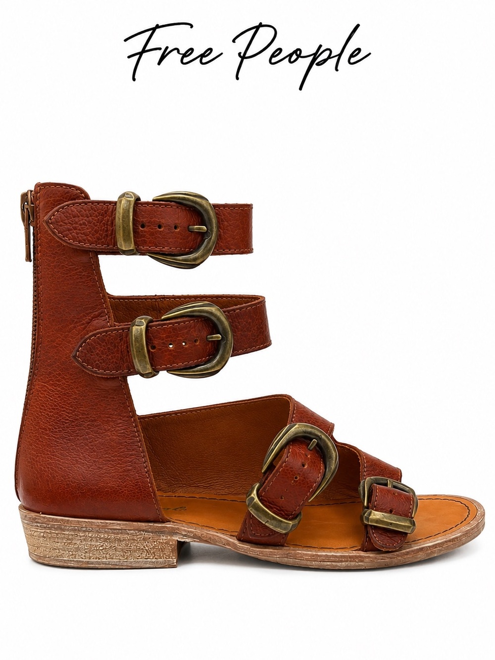 Free People Ludlow Gladiator Boot Sandals Cognac Leather Size 39 EU 8.5-9 Ankle